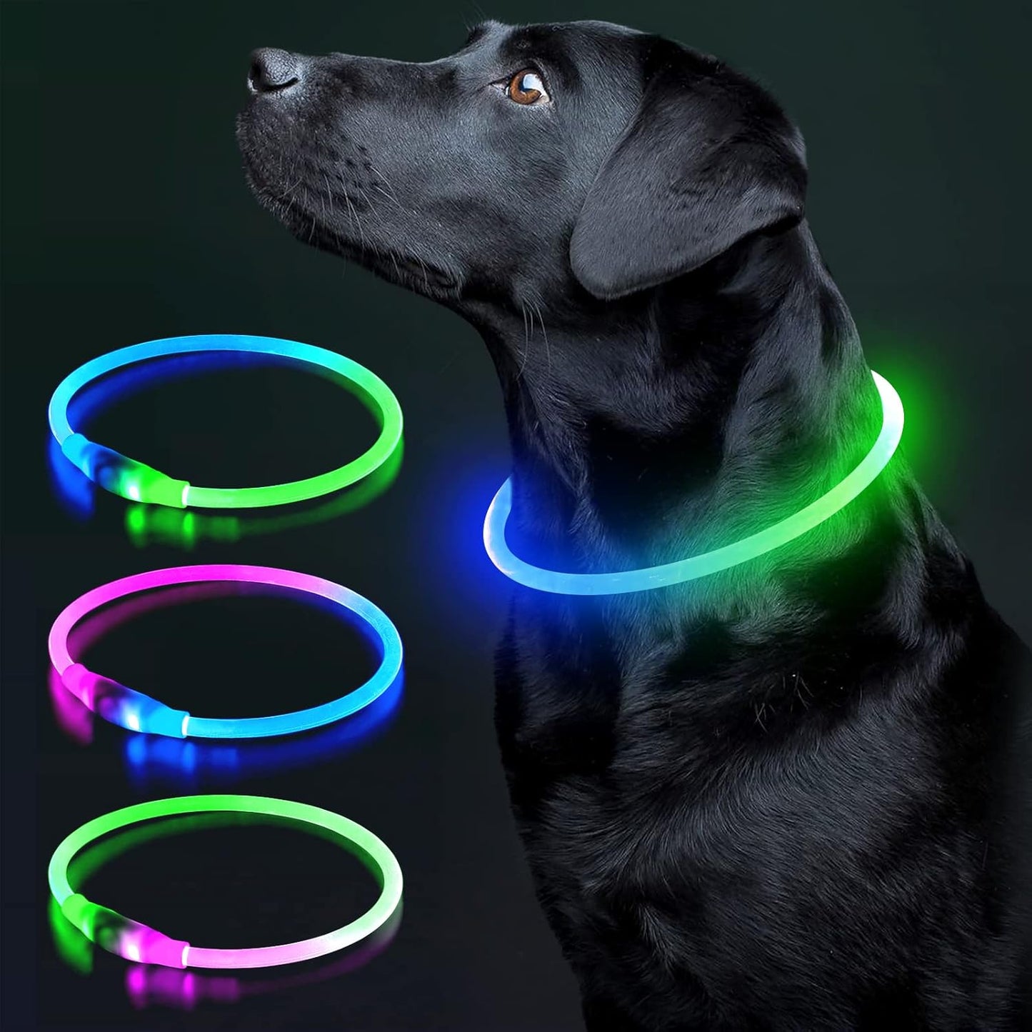 LED Dog Collar Light up Dog Collars 1 Count USB Rechargeable TPU Glow Safety Basic Dog Collars for Large Medium Small Dogs