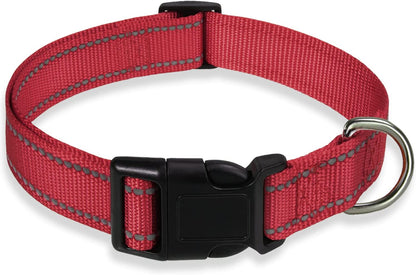Reflective Dog Collar with Buckle Adjustable Safety Nylon Collars for Small Medium Large Dogs, Blue XL