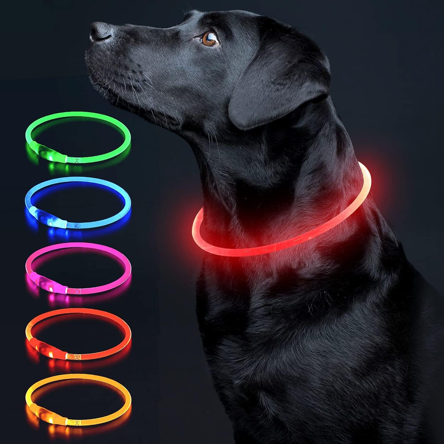 LED Dog Collar Light up Dog Collars 1 Count USB Rechargeable TPU Glow Safety Basic Dog Collars for Large Medium Small Dogs